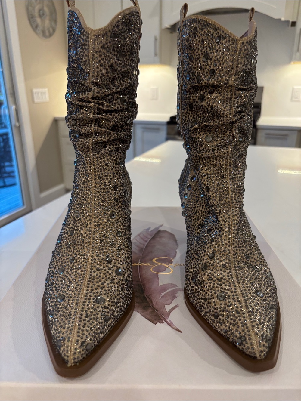 Jessica Simpson Champagne Crystal Western Ankle Boots - Picture 6 of 9